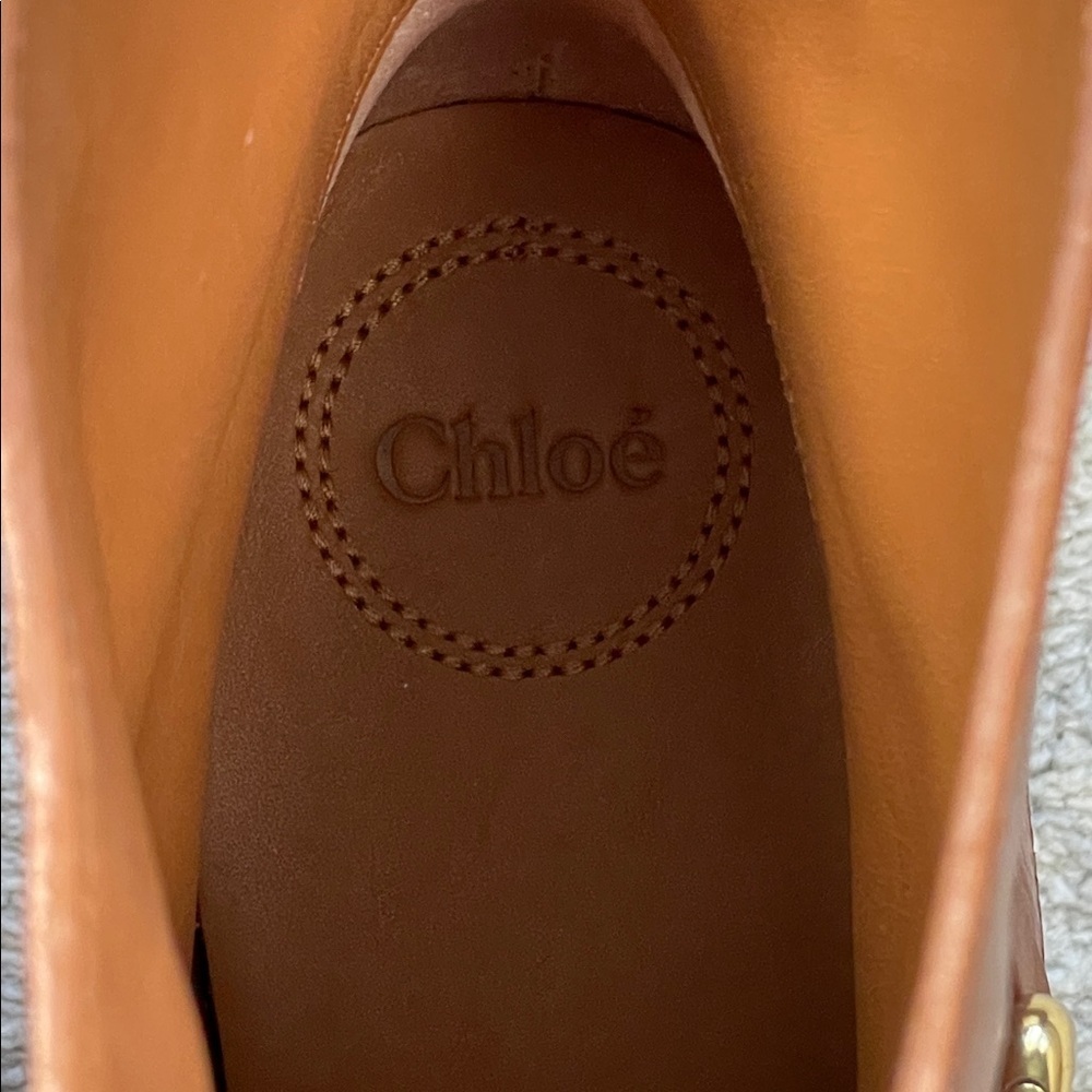 NIB Chloe Coddington Biker Ankle Boots C Buckle Ginger Brown Designer Sz 39.5 - Picture 14 of 15